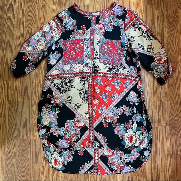 Anthropologie Fig and Flower Boho Floral Patchwork Tunic Dress Size L - Picture 13 of 16